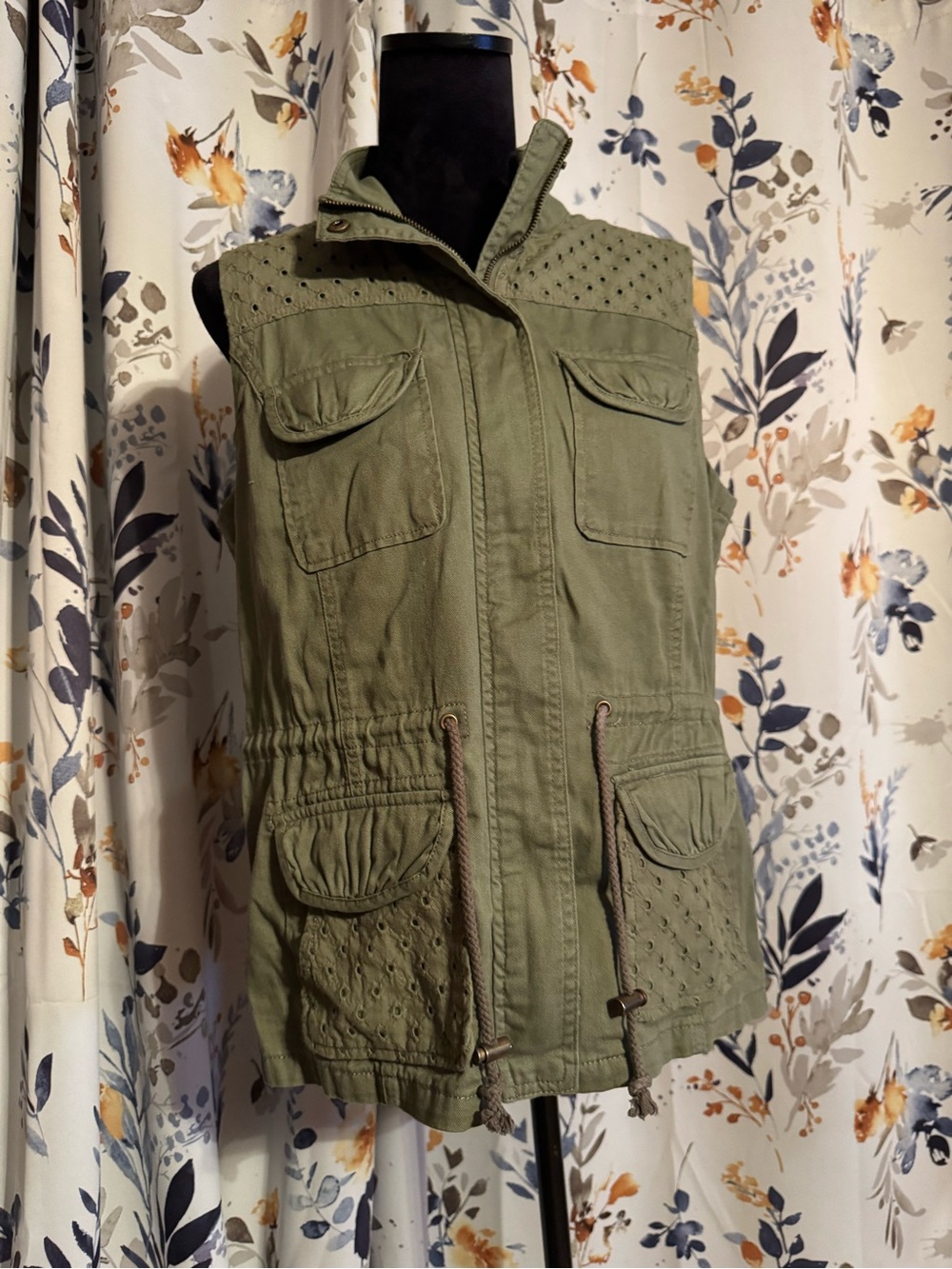 Candie's Olive Green Utility Vest Top  with Drawstring Waist Size Large C3